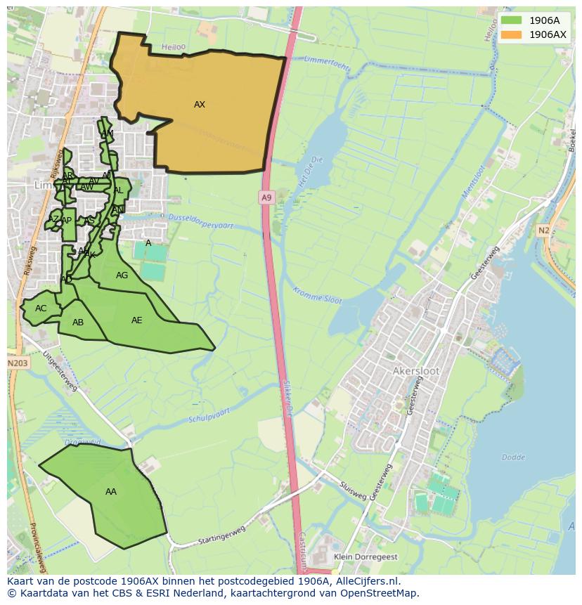 Afbeelding van het postcodegebied 1906 AX op de kaart.