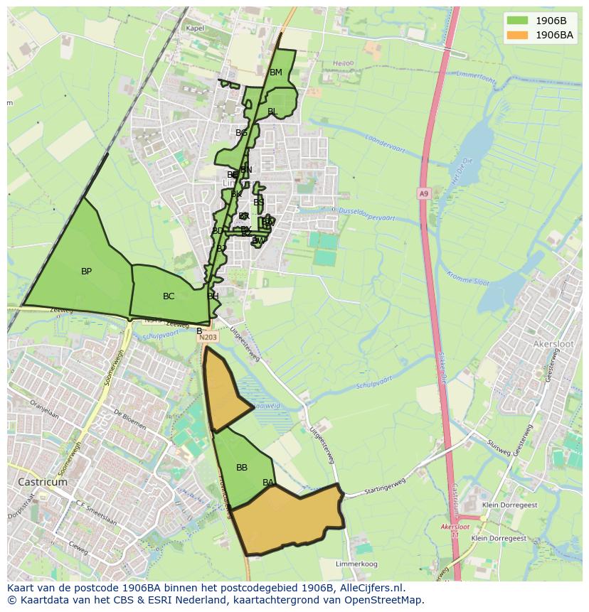 Afbeelding van het postcodegebied 1906 BA op de kaart.