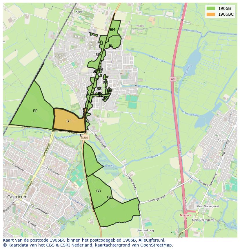 Afbeelding van het postcodegebied 1906 BC op de kaart.