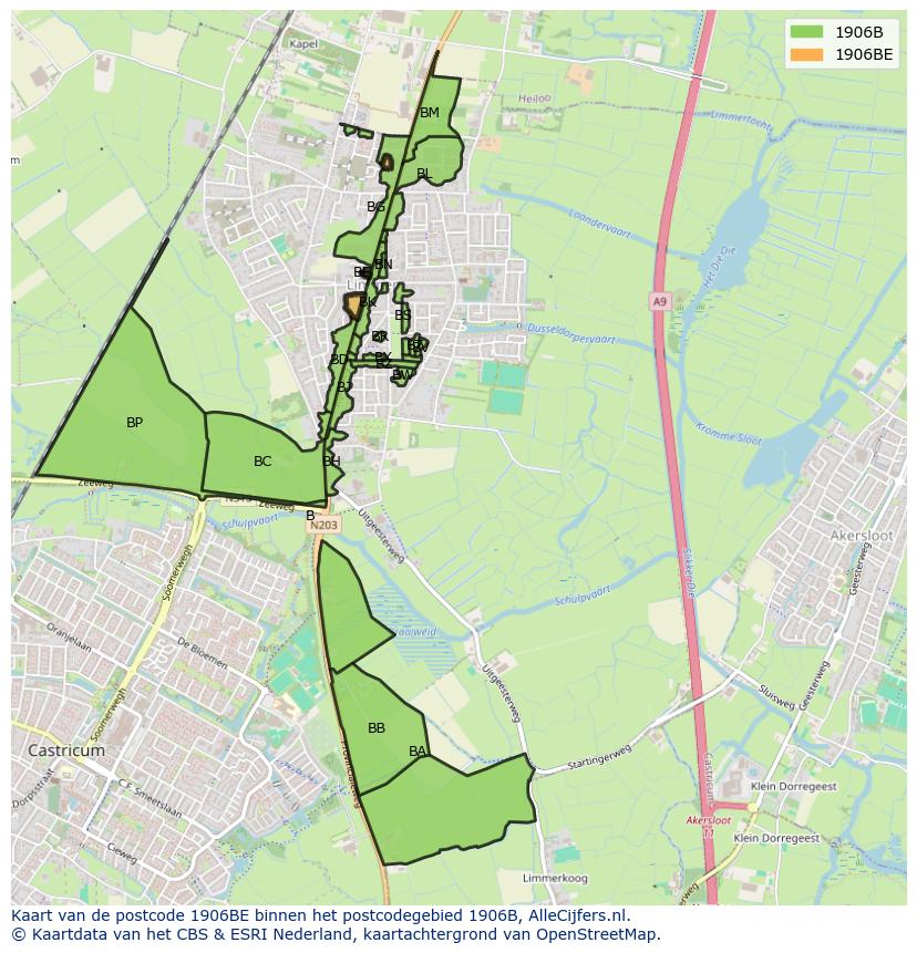 Afbeelding van het postcodegebied 1906 BE op de kaart.
