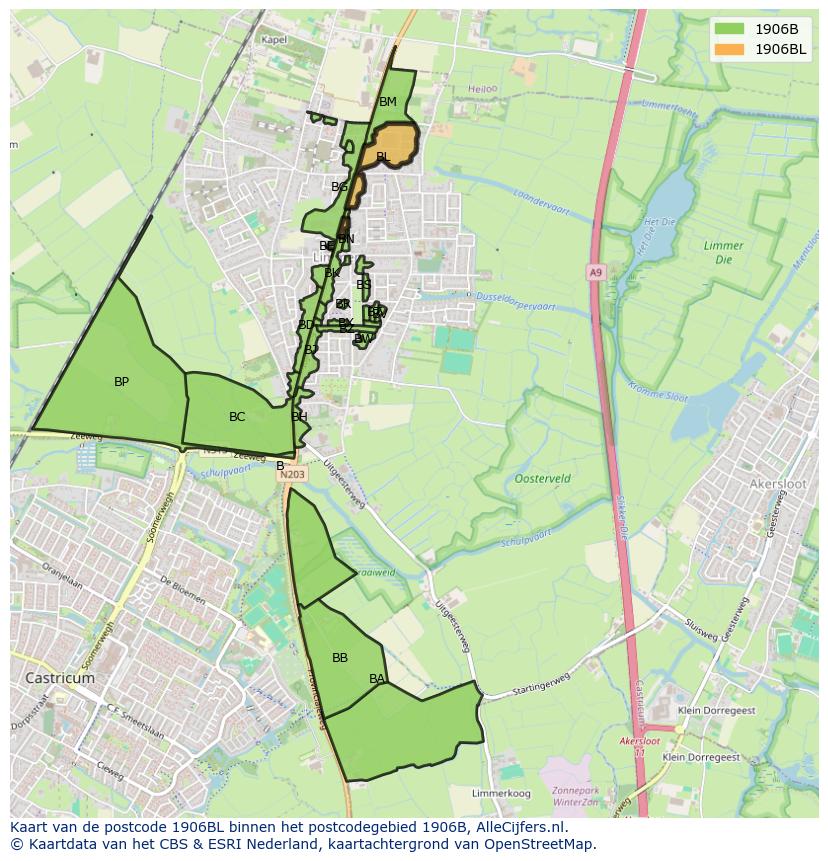 Afbeelding van het postcodegebied 1906 BL op de kaart.