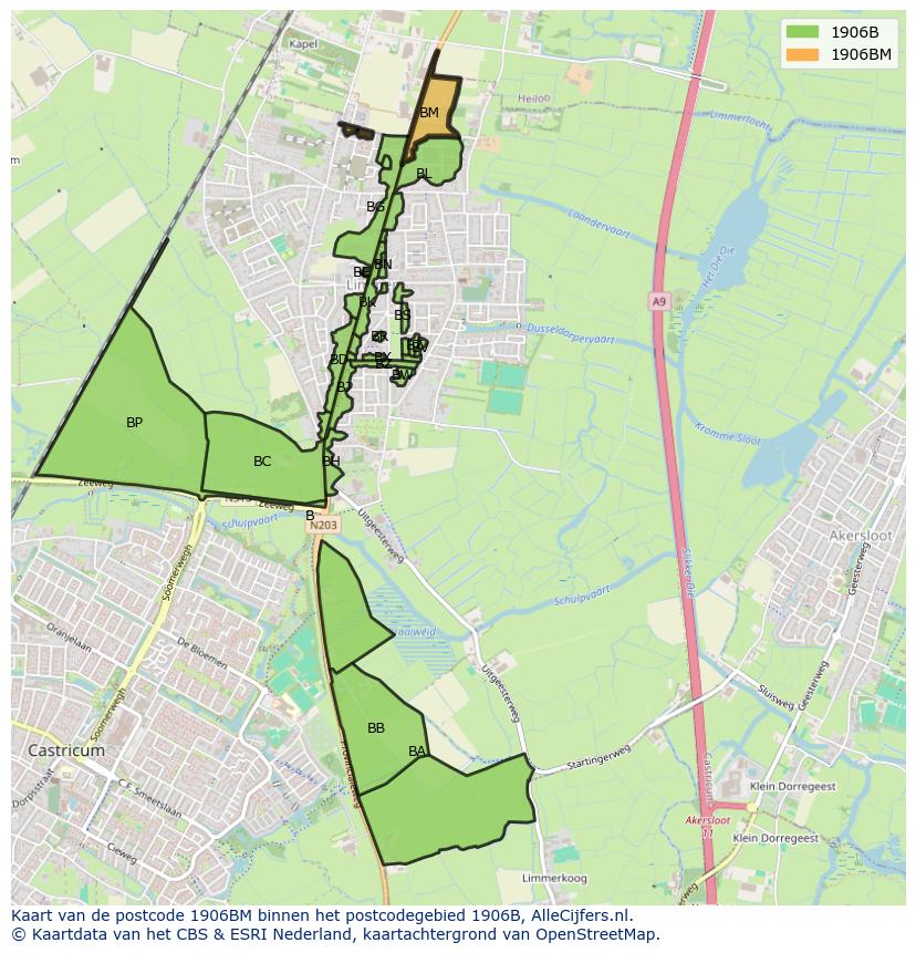 Afbeelding van het postcodegebied 1906 BM op de kaart.