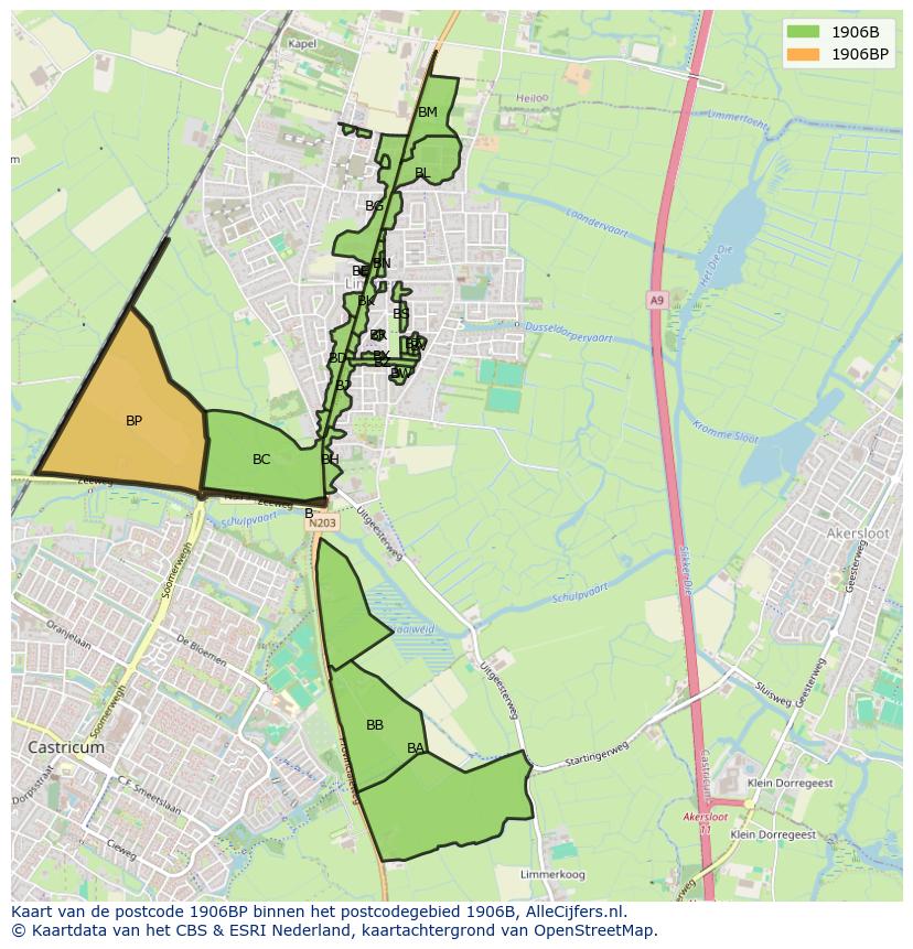 Afbeelding van het postcodegebied 1906 BP op de kaart.