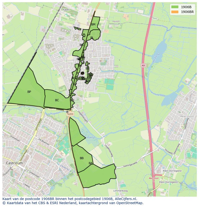 Afbeelding van het postcodegebied 1906 BR op de kaart.