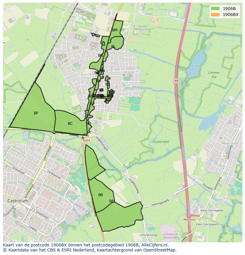 Afbeelding van het postcodegebied 1906 BX op de kaart.