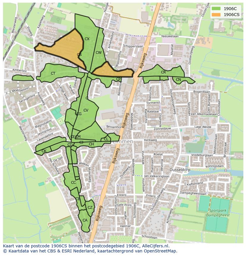 Afbeelding van het postcodegebied 1906 CS op de kaart.