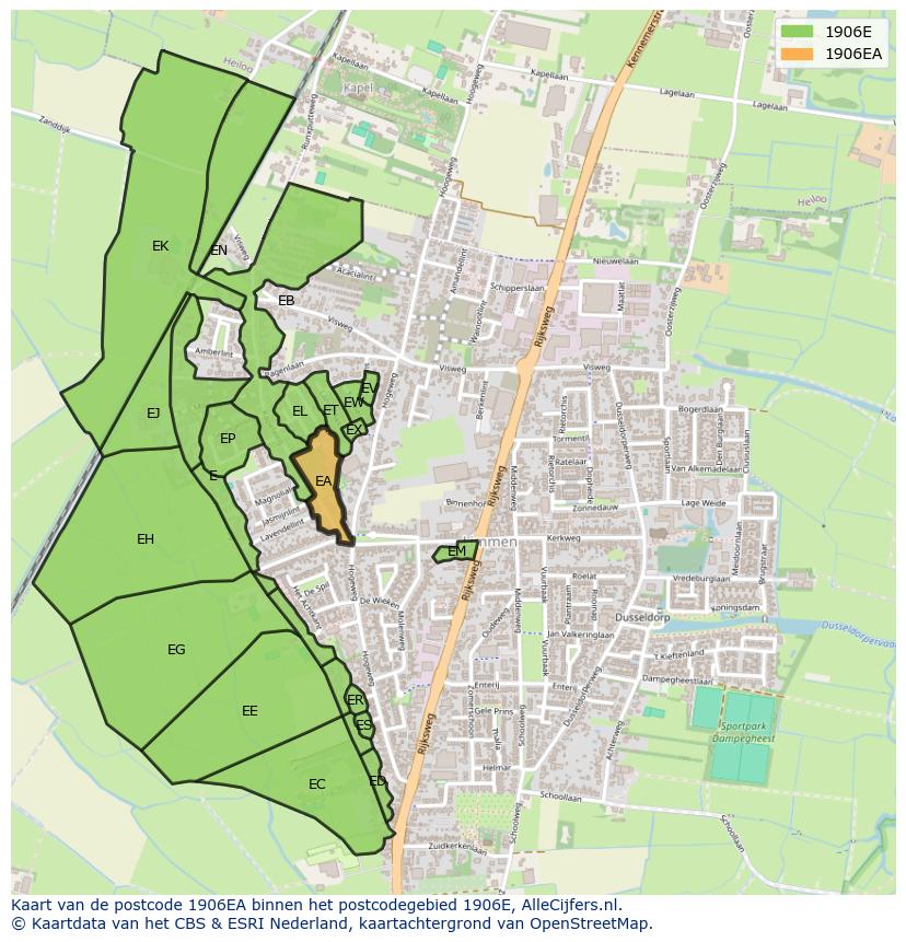 Afbeelding van het postcodegebied 1906 EA op de kaart.