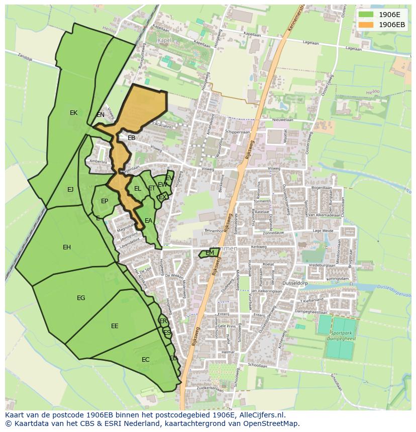 Afbeelding van het postcodegebied 1906 EB op de kaart.