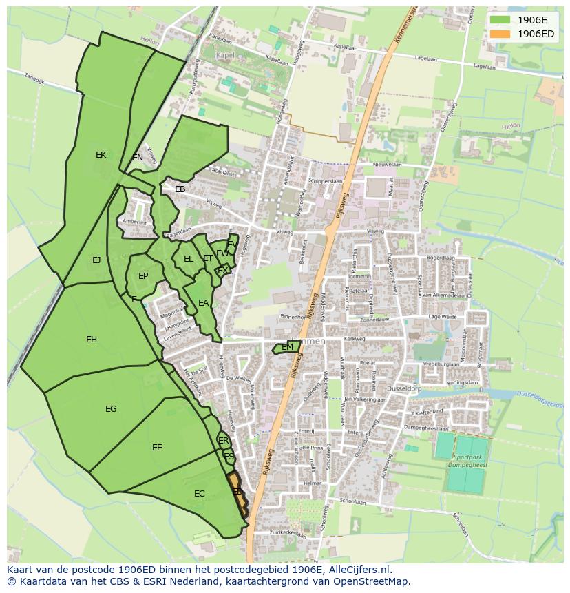 Afbeelding van het postcodegebied 1906 ED op de kaart.