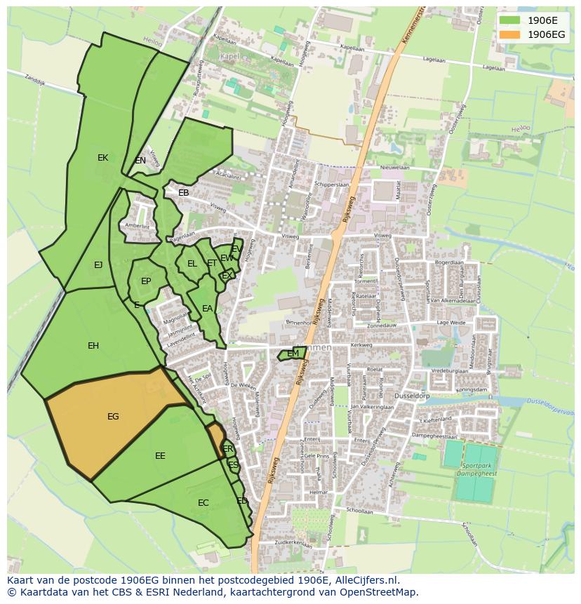 Afbeelding van het postcodegebied 1906 EG op de kaart.