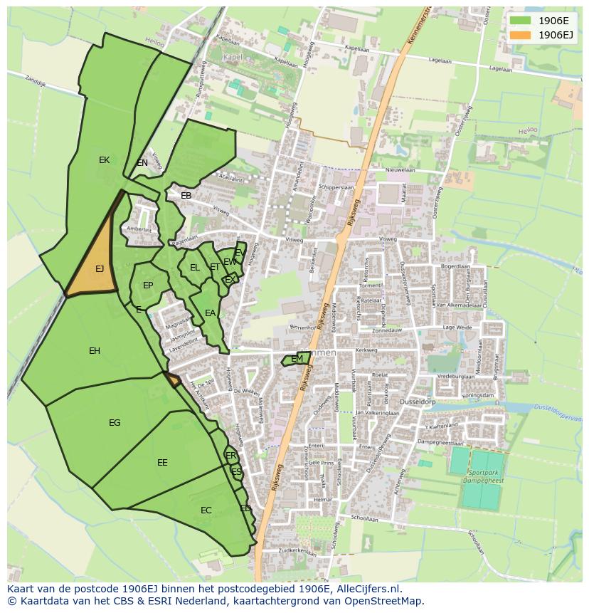 Afbeelding van het postcodegebied 1906 EJ op de kaart.