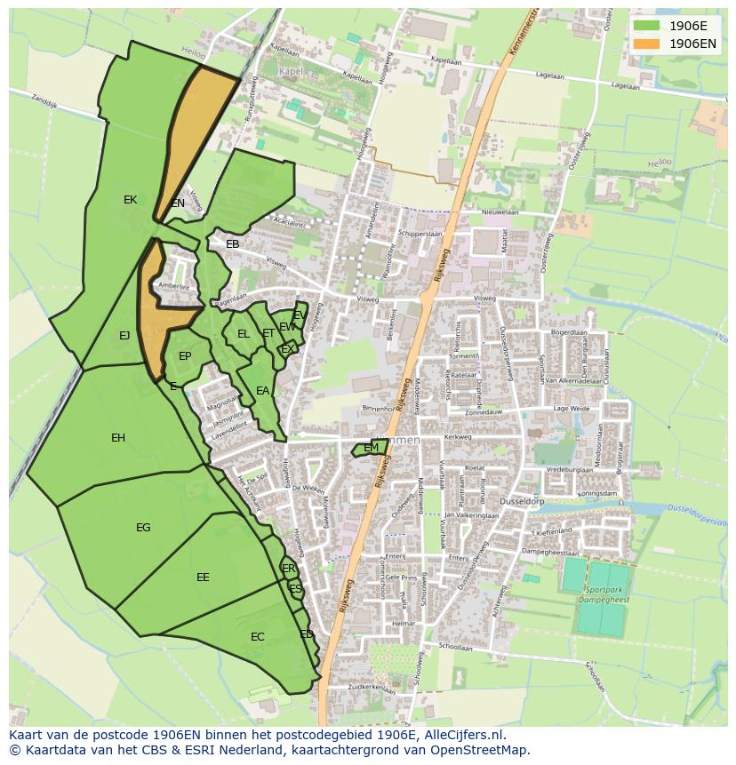 Afbeelding van het postcodegebied 1906 EN op de kaart.