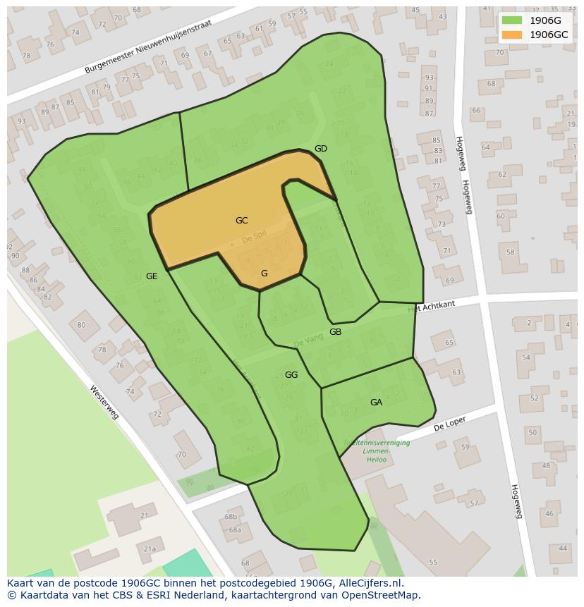 Afbeelding van het postcodegebied 1906 GC op de kaart.