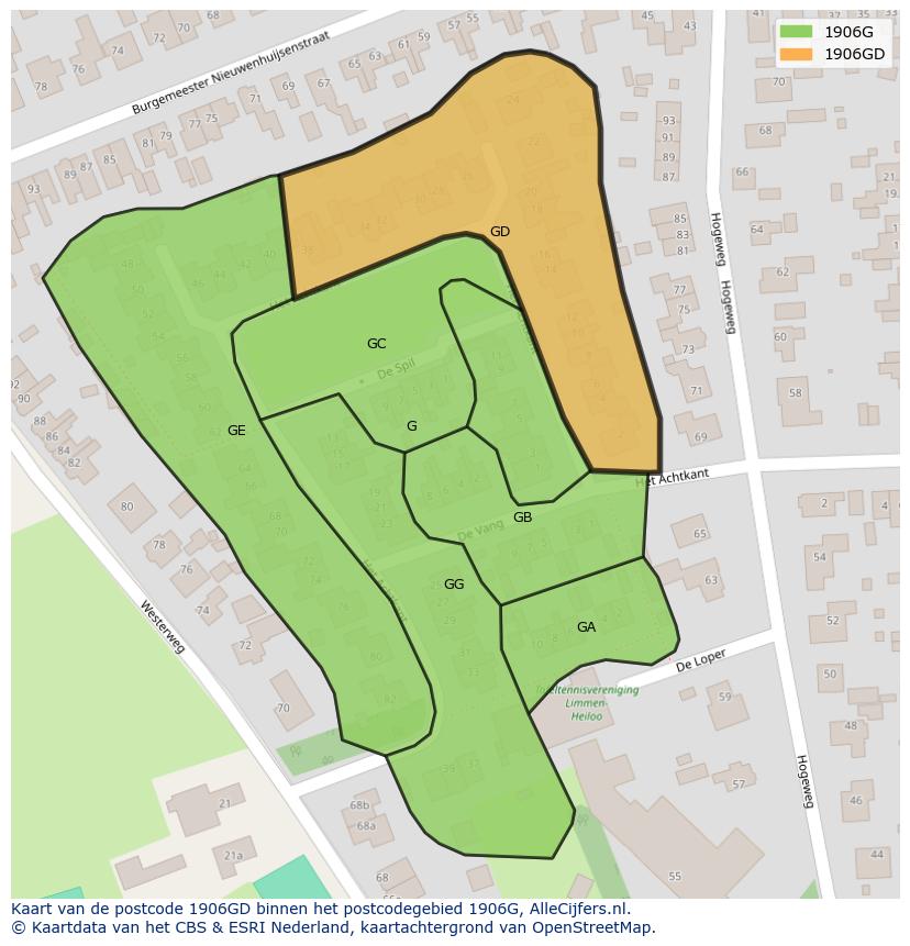 Afbeelding van het postcodegebied 1906 GD op de kaart.