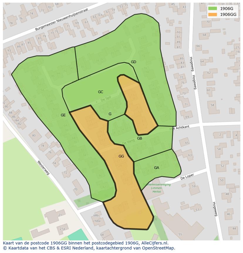 Afbeelding van het postcodegebied 1906 GG op de kaart.