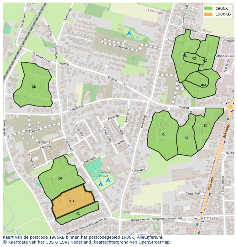 Afbeelding van het postcodegebied 1906 KB op de kaart.