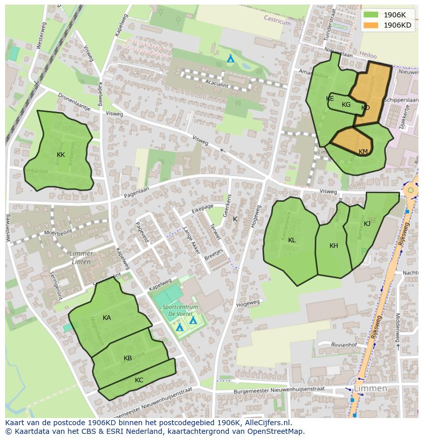 Afbeelding van het postcodegebied 1906 KD op de kaart.