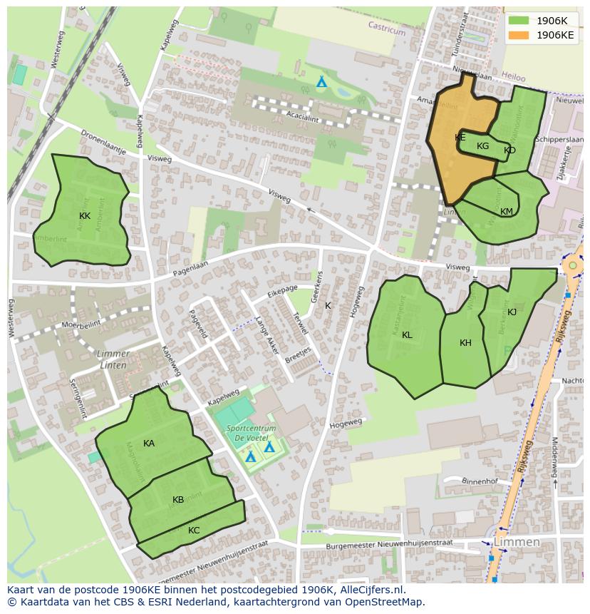 Afbeelding van het postcodegebied 1906 KE op de kaart.