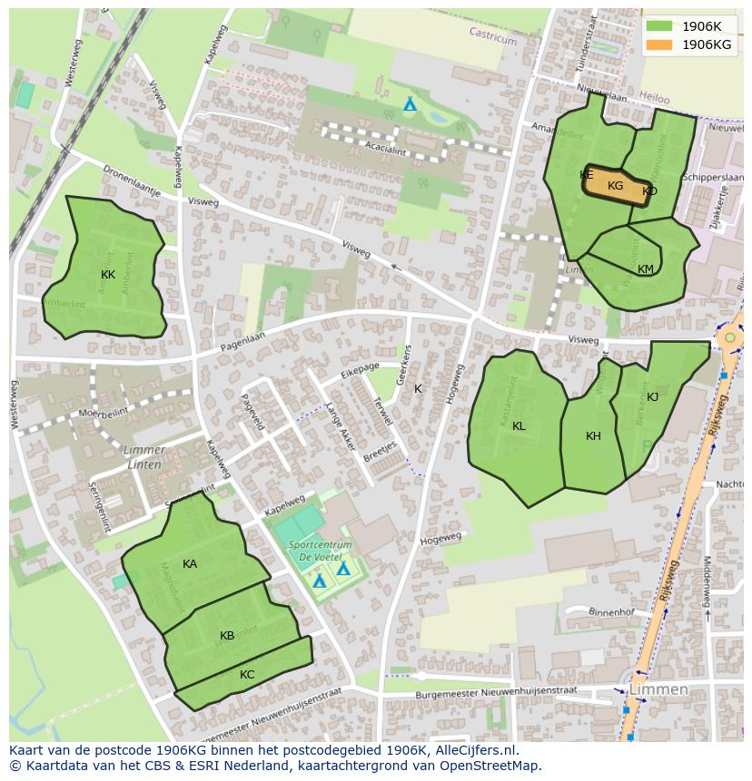 Afbeelding van het postcodegebied 1906 KG op de kaart.