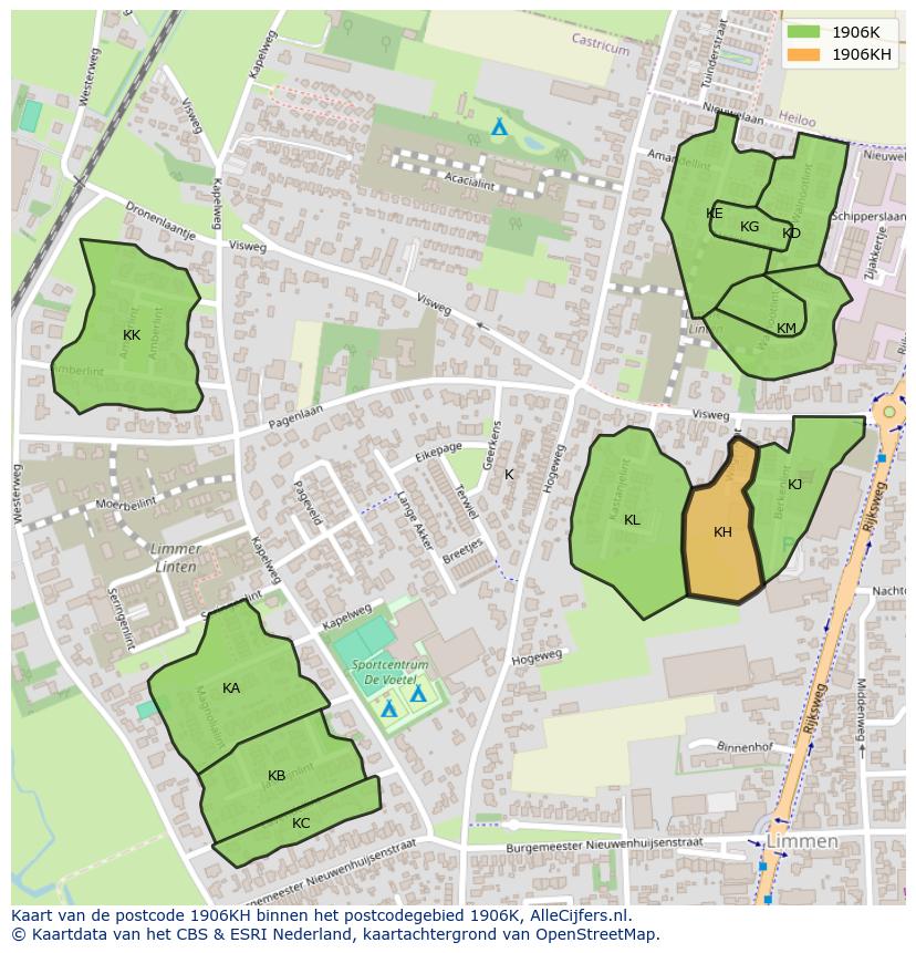 Afbeelding van het postcodegebied 1906 KH op de kaart.