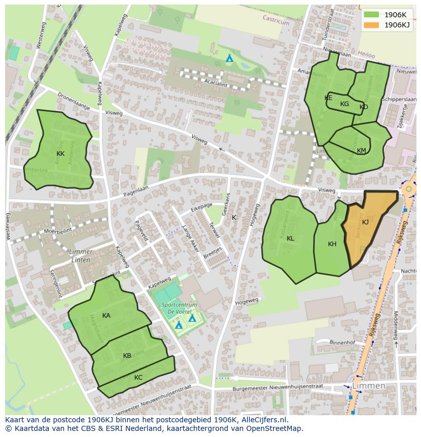 Afbeelding van het postcodegebied 1906 KJ op de kaart.
