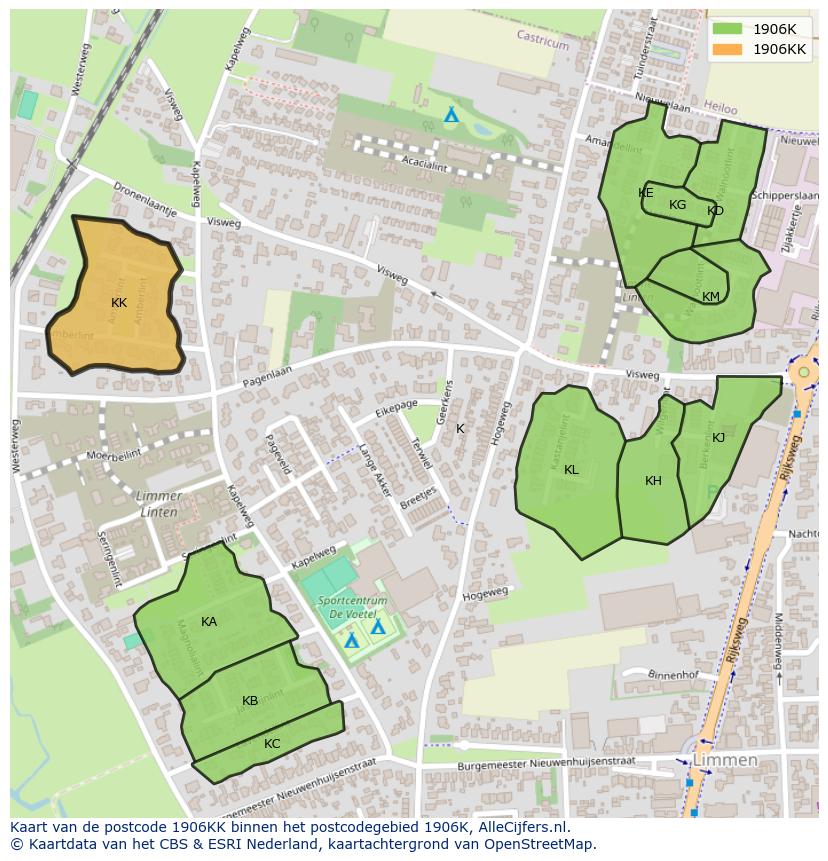 Afbeelding van het postcodegebied 1906 KK op de kaart.