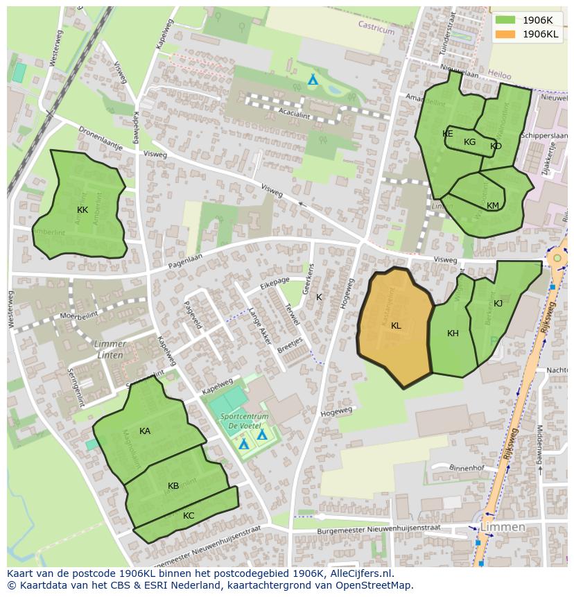 Afbeelding van het postcodegebied 1906 KL op de kaart.