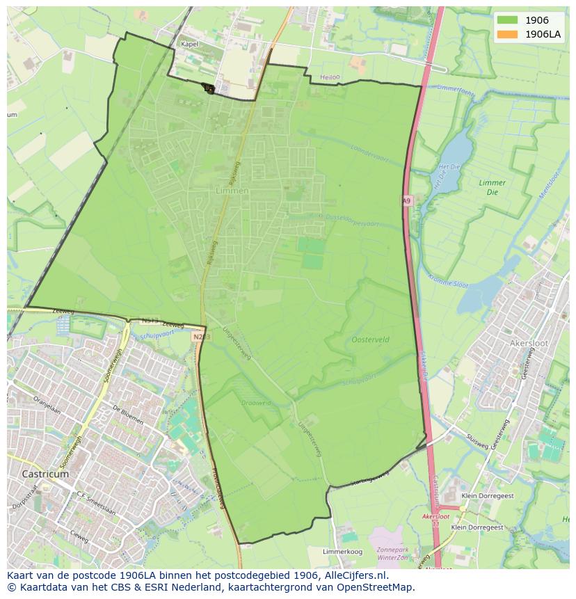 Afbeelding van het postcodegebied 1906 LA op de kaart.
