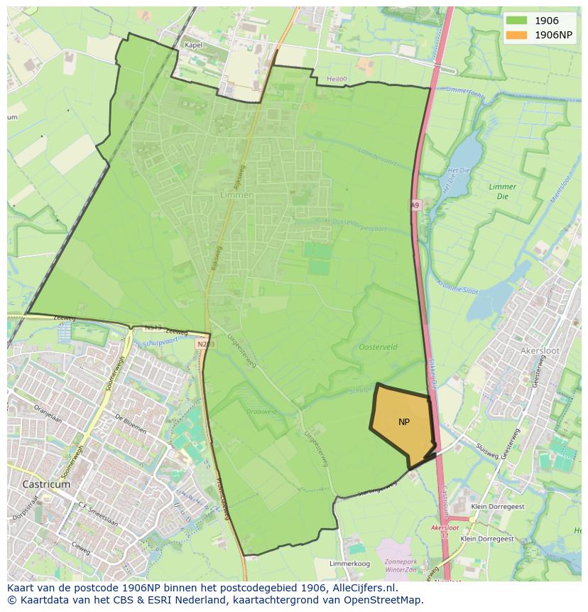 Afbeelding van het postcodegebied 1906 NP op de kaart.