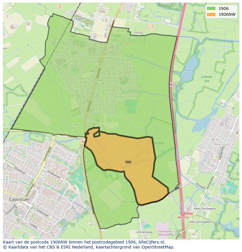 Afbeelding van het postcodegebied 1906 NW op de kaart.