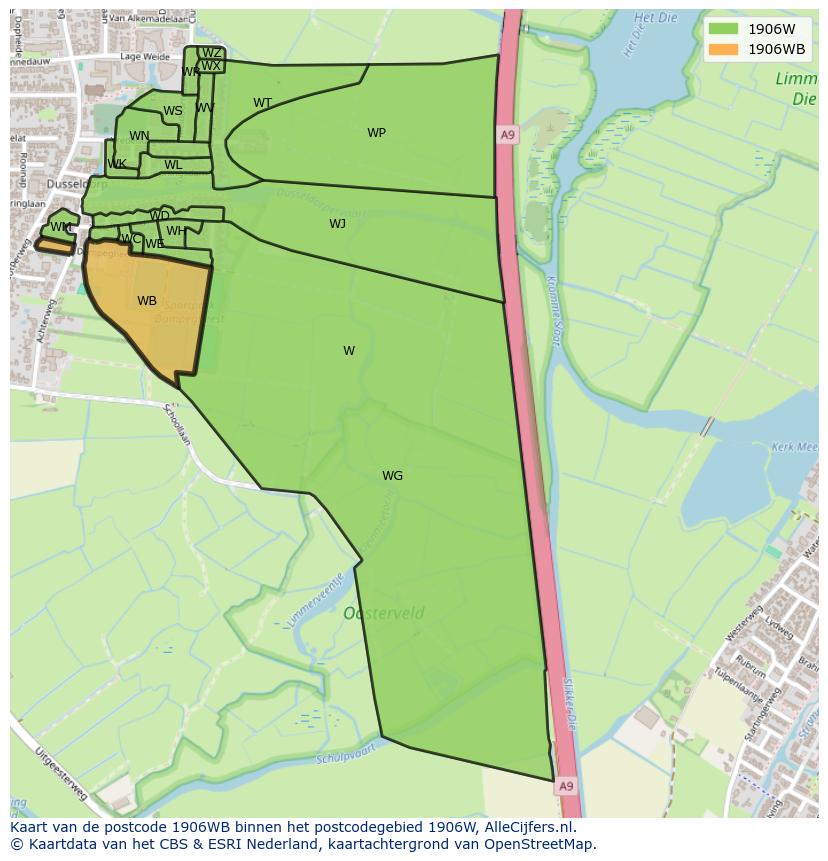 Afbeelding van het postcodegebied 1906 WB op de kaart.