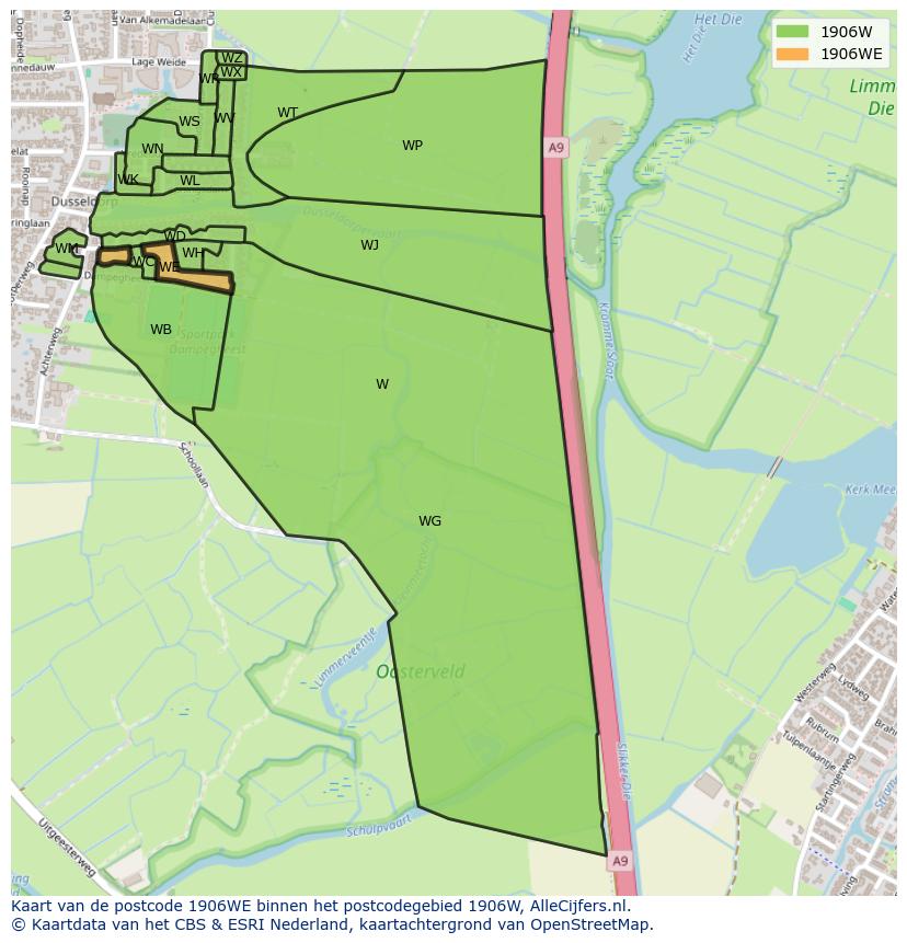 Afbeelding van het postcodegebied 1906 WE op de kaart.