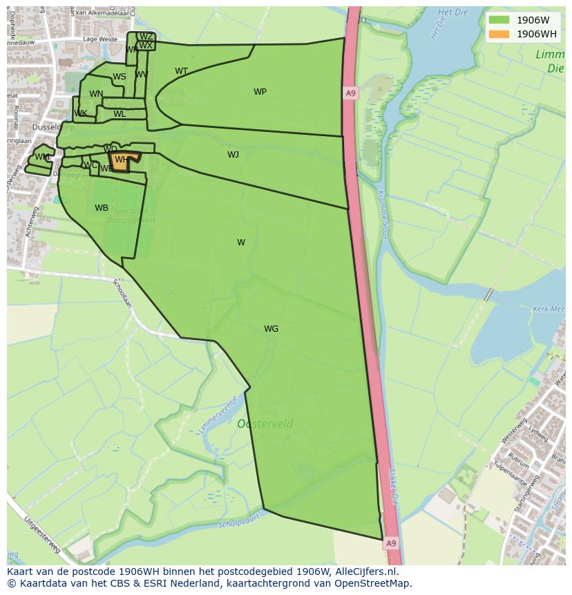 Afbeelding van het postcodegebied 1906 WH op de kaart.