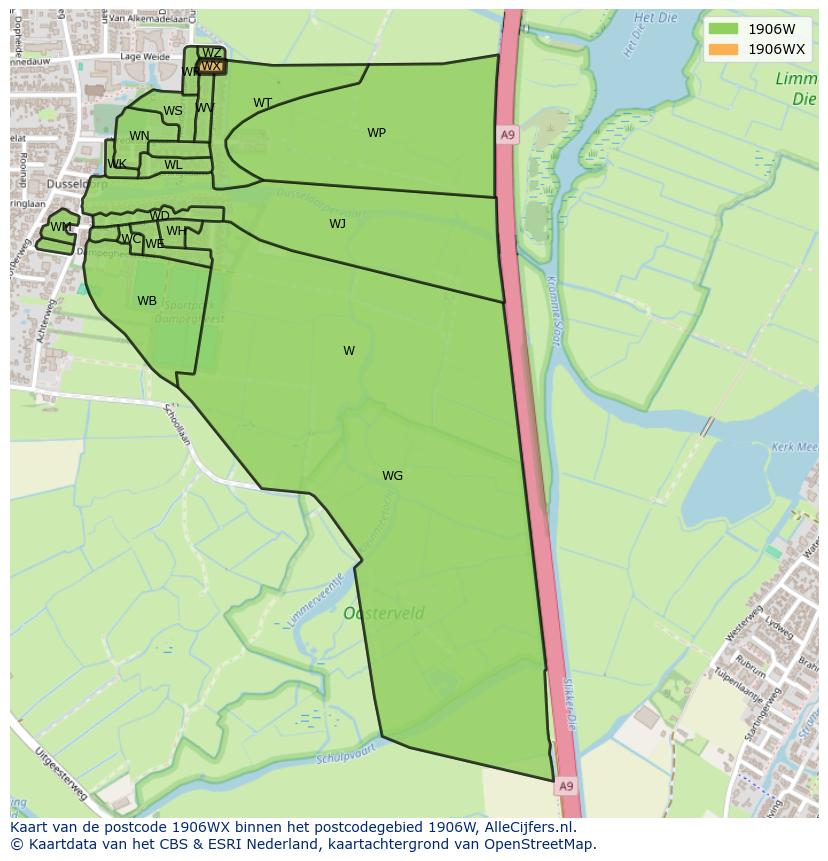 Afbeelding van het postcodegebied 1906 WX op de kaart.