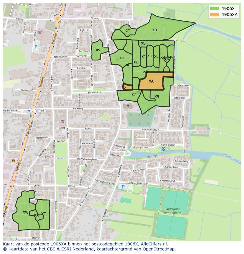 Afbeelding van het postcodegebied 1906 XA op de kaart.