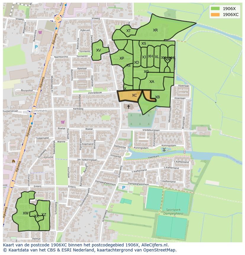 Afbeelding van het postcodegebied 1906 XC op de kaart.
