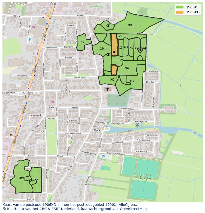 Afbeelding van het postcodegebied 1906 XD op de kaart.