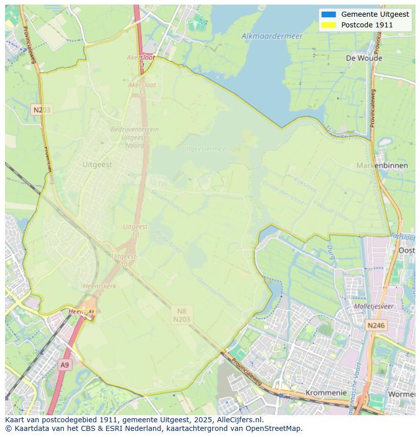 Afbeelding van het postcodegebied 1911 op de kaart.