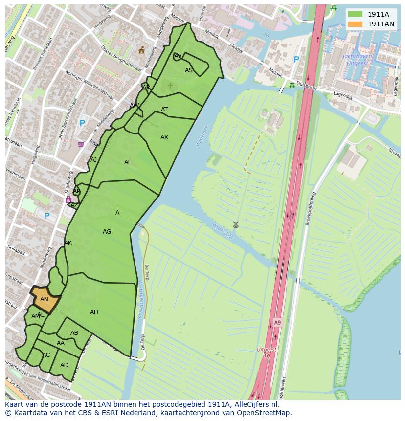 Afbeelding van het postcodegebied 1911 AN op de kaart.