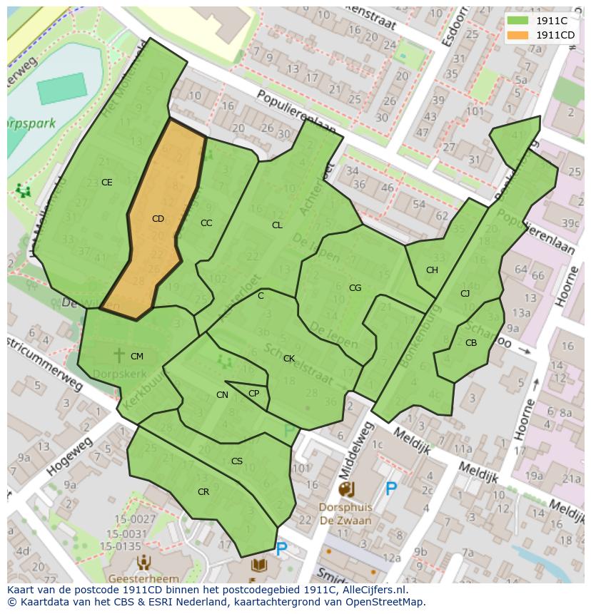Afbeelding van het postcodegebied 1911 CD op de kaart.
