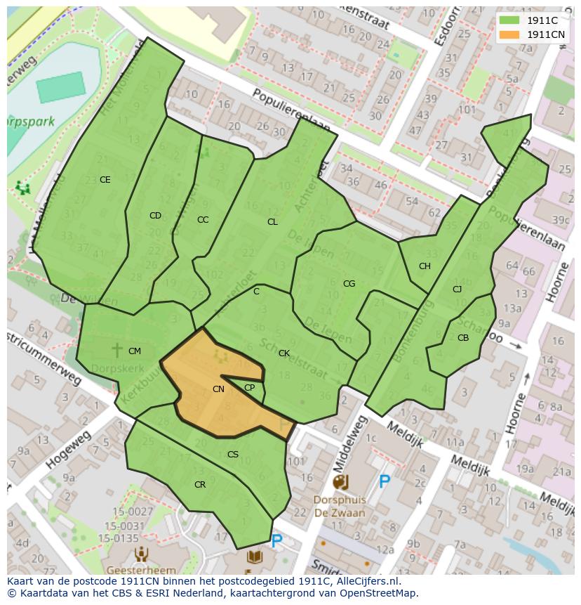 Afbeelding van het postcodegebied 1911 CN op de kaart.