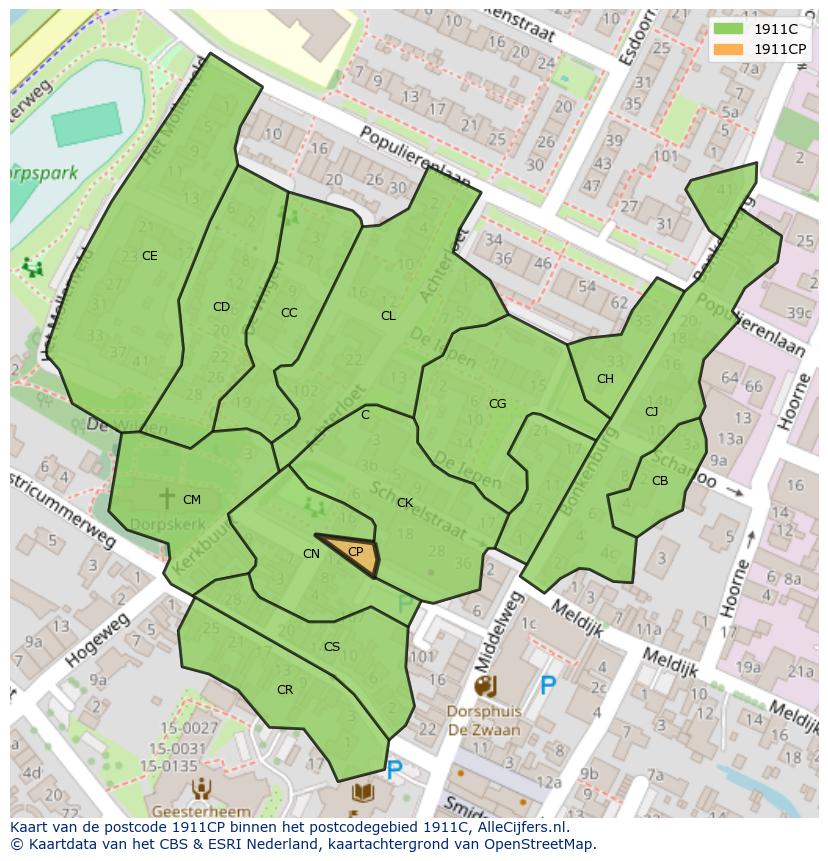 Afbeelding van het postcodegebied 1911 CP op de kaart.