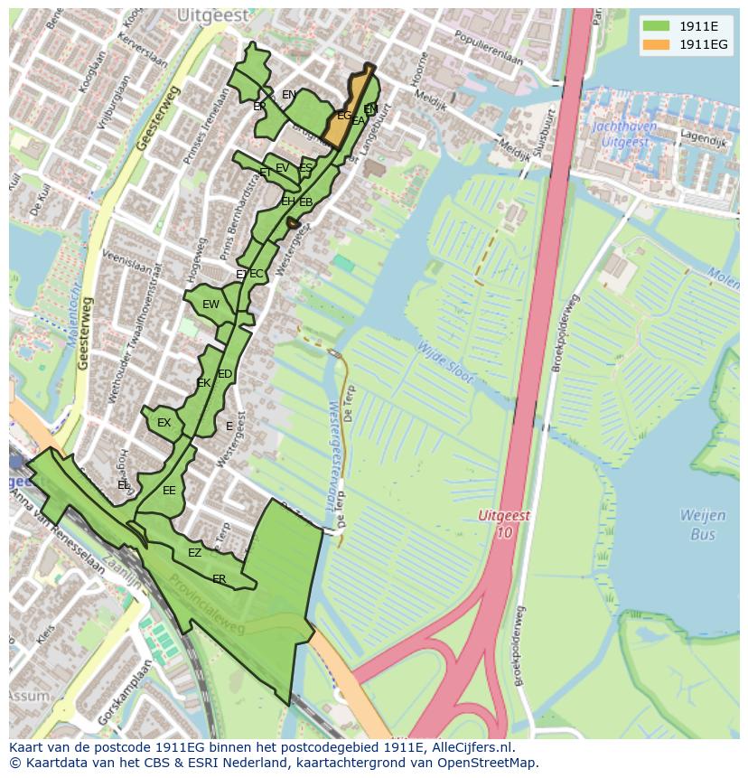 Afbeelding van het postcodegebied 1911 EG op de kaart.