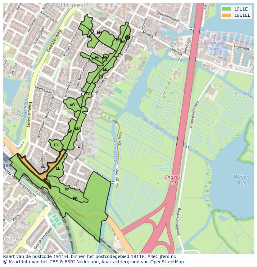 Afbeelding van het postcodegebied 1911 EL op de kaart.