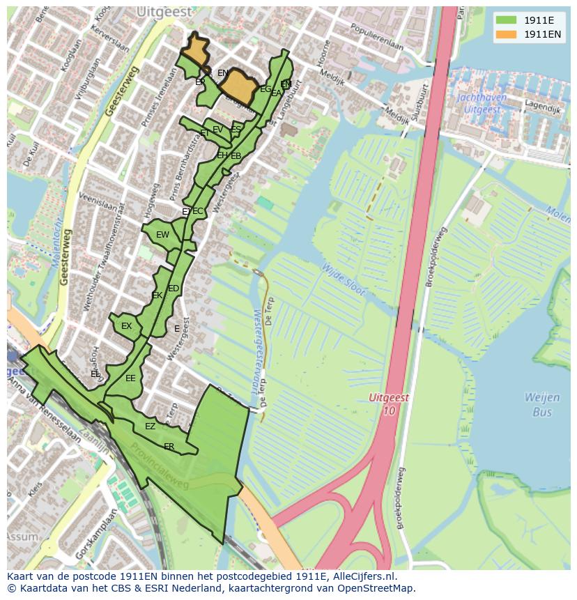 Afbeelding van het postcodegebied 1911 EN op de kaart.