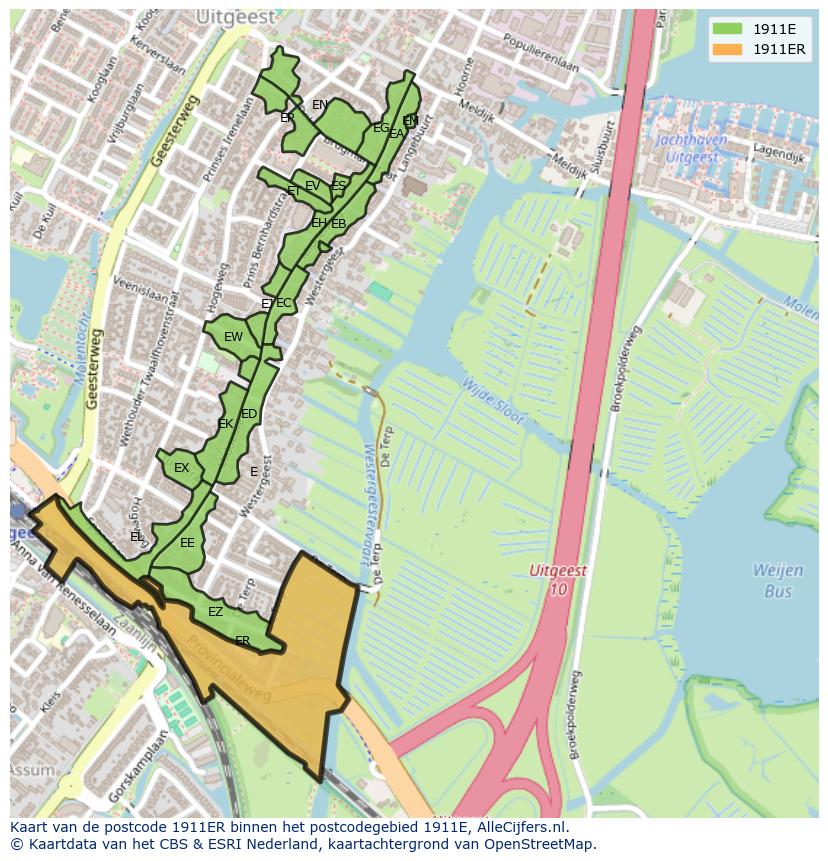 Afbeelding van het postcodegebied 1911 ER op de kaart.