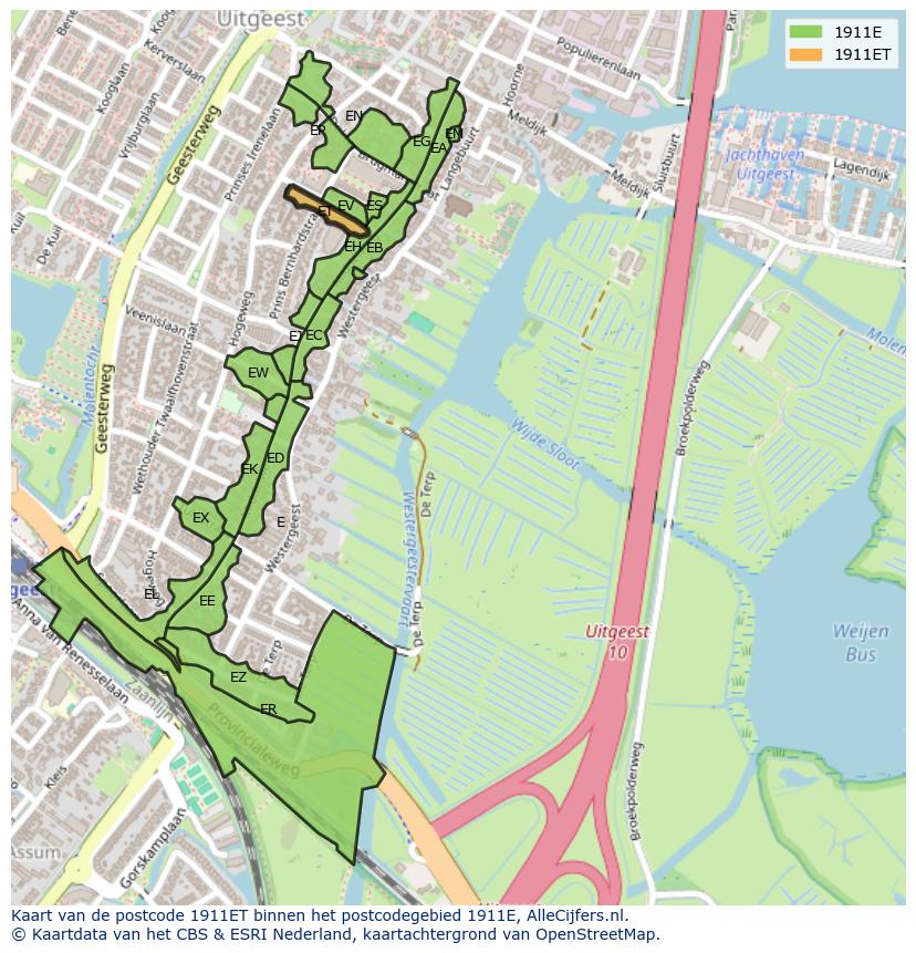 Afbeelding van het postcodegebied 1911 ET op de kaart.