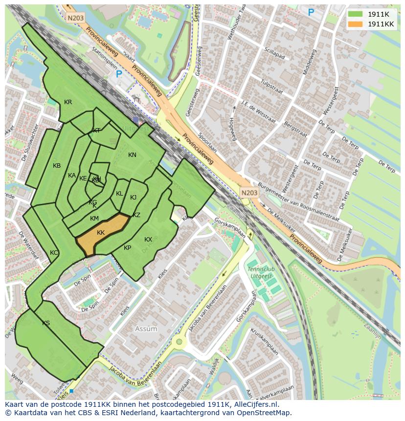 Afbeelding van het postcodegebied 1911 KK op de kaart.