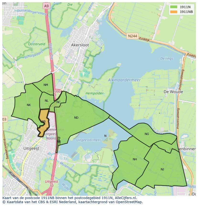 Afbeelding van het postcodegebied 1911 NB op de kaart.
