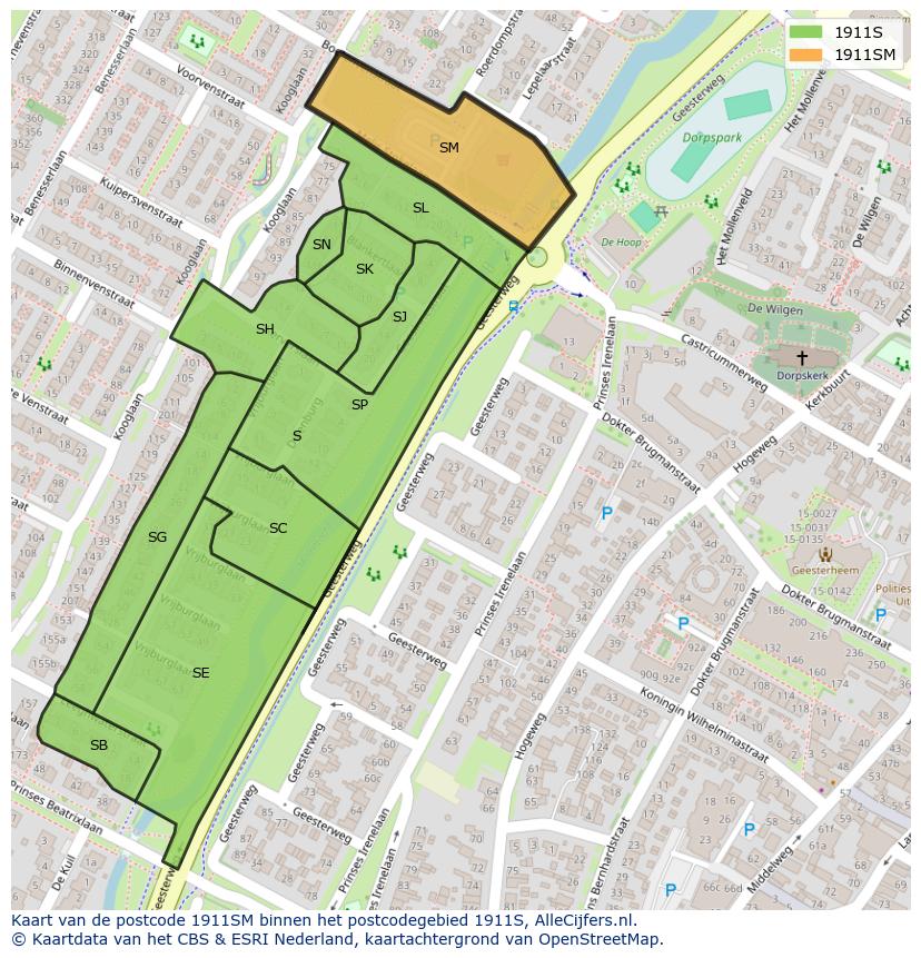 Afbeelding van het postcodegebied 1911 SM op de kaart.